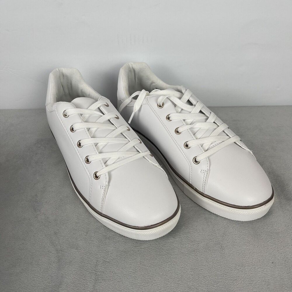 Evans Womens Lace Up Sneaker White Metal Strip Size‎ 11 Clean Girl Preppy Casual - Picture 2 of 10